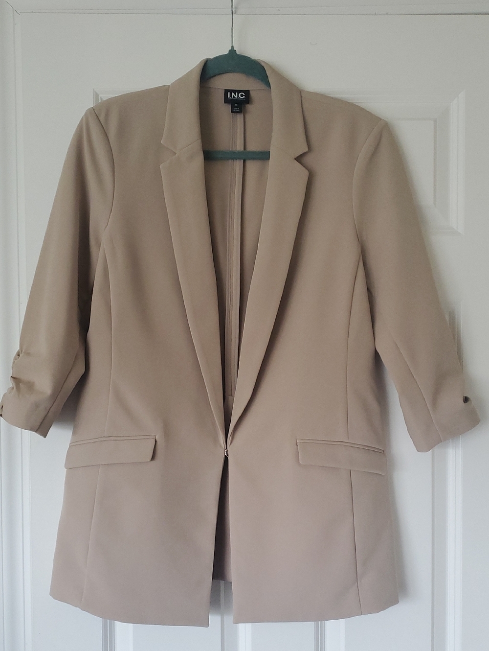 INC International Concepts Beige 3/4 Sleeve Blazer Jacket
